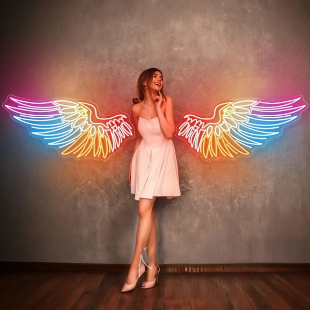 Angel Wings Neon Light for Wall Decors | Big Large Size Angel Wings Neon Light for Selfie Point | Custom Neon Sign (30 by 60 inches)