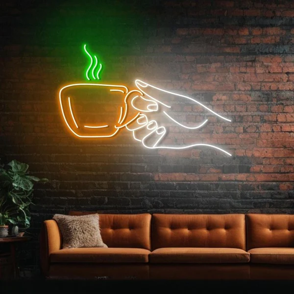 Tea Hand Neon Sign | Custom Neon Sign | Neon for Restaurant, Cafe (24 By 10 Inches)