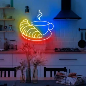 Croissant coffee cup Neon Sign | Custom Neon Sign | Neon for Restaurant (20 By 20 Inches)