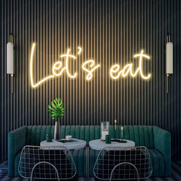 Lets Eat Neon Sign | Custom Neon Sign | Neon for Restaurant (20 By 10 Inches)
