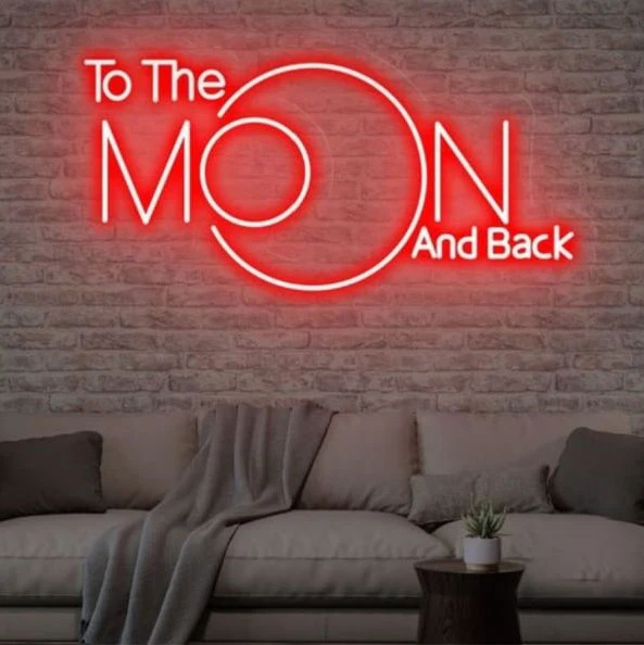 To the Moon and Black Neon Sign | Custom Neon Sign | Neon for Bar, Restaurant (24 By 18 Inches)