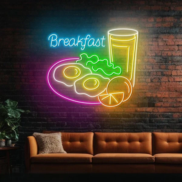 Breakfast Meal Neon Sign | Custom Neon Sign | Neon for Restaurant, Shops (30 By 30 Inches)