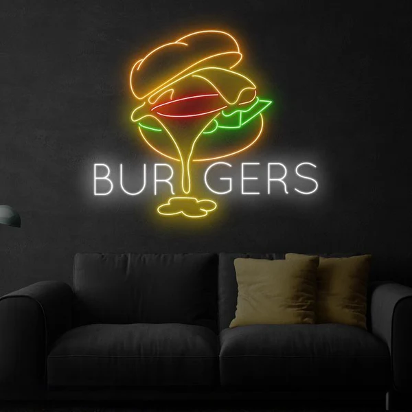 Burgers Meal Neon Sign | Custom Neon Sign | Neon for Restaurant, Cafe ( 20 By 20 Inches)