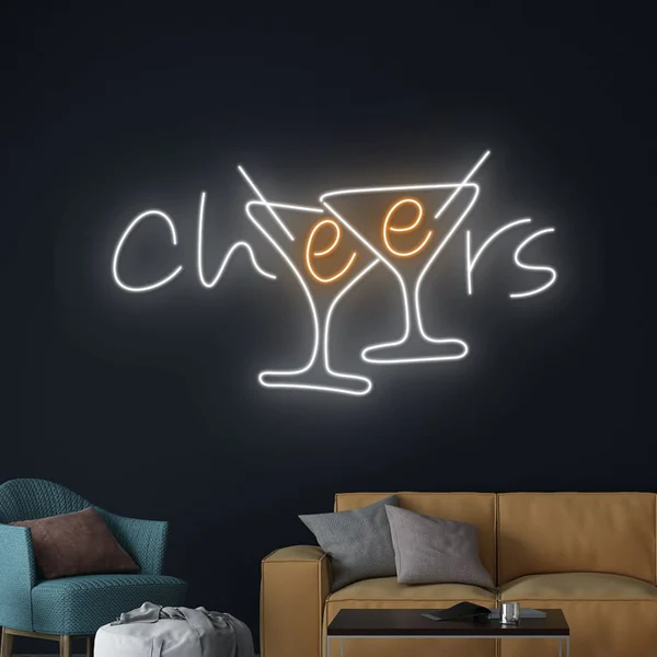 Cheers Two Glass Neon Sign | Custom Neon Sign | Neon for Bar, Restaurants (20 By 15 Inches)