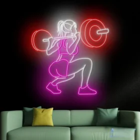 Girl Uplift Barbell Neon Sign | Custom Neon Sign | Neon for Gym Decoration Sign (30 By 30 Inches)