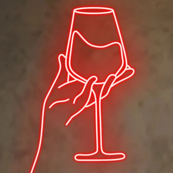 Hand Wine Glass Neon Sign | Custom Neon Sign | Neon for Bar Decoration Sign (20 By 20 Inches)