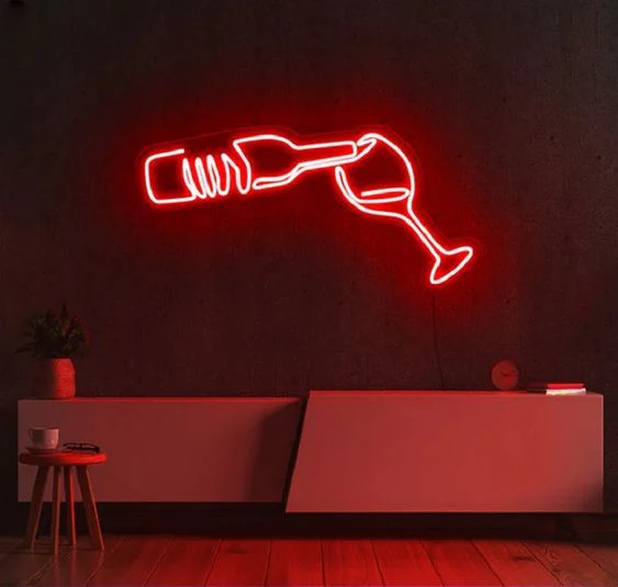 Bottle Wine Glass Neon Sign | Custom Neon Sign | Neon for Bar Decoration Sign (15 By 24 Inches)