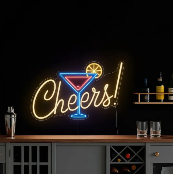 Cheers Glass Neon Sign | Custom Neon Sign | Neon for Bar, Restaurant (20 By 15 Inches)