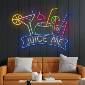 Juice Me Glass Neon Sign | Custom Neon Sign | Neon for Restaurant, Cafe (36 By 20 Inches)