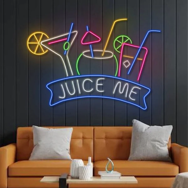 Juice Me Glass Neon Sign | Custom Neon Sign | Neon for Restaurant, Cafe (36 By 20 Inches)