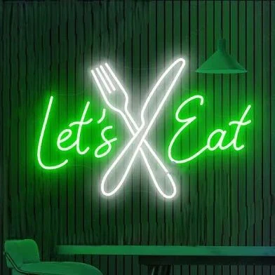 Knife & Spoon Neon Sign | Lets Eat Custom Neon Sign | Neon for Restaurants (24 By 15 Inches)