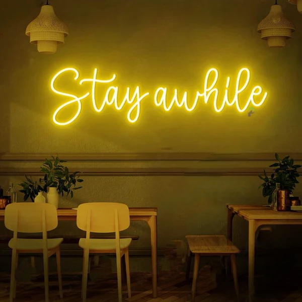 Stay A While Neon Sign | Custom Neon Sign | Neon for Restaurants (30 by 24 inches)